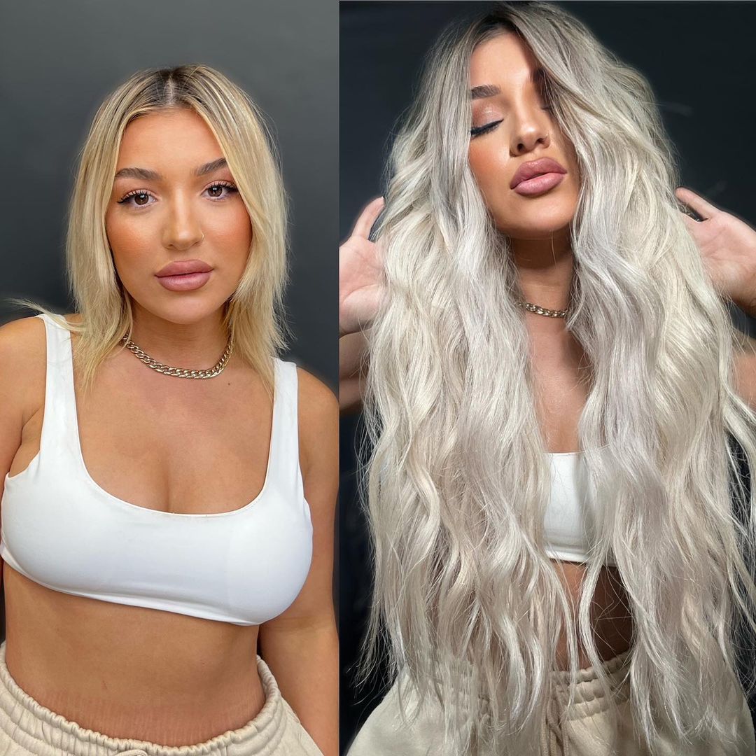 Bob to Waist Butt White Blonde Hair with Extensions