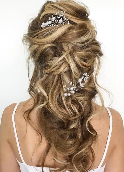 Bridal Messy Wavy Half Updo