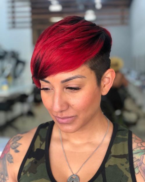 Daring Fiery Red Pixie with Asymmetric Bangs