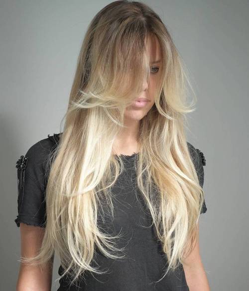 Long Thin Layered Blonde Balayage Hair