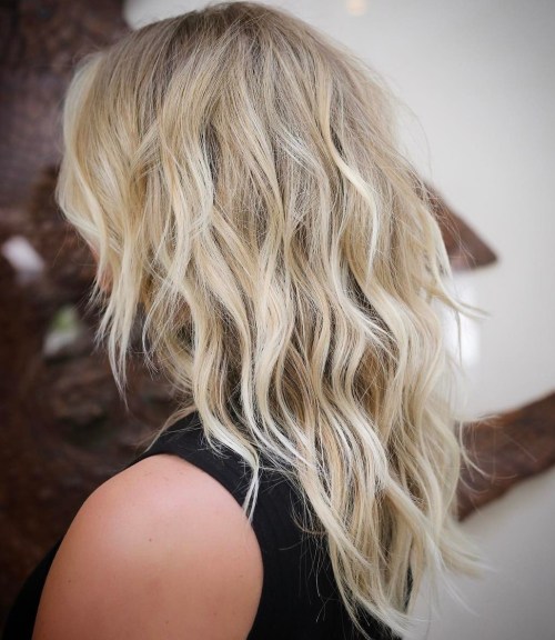 Medium Layered Wavy Blonde Hair Cut