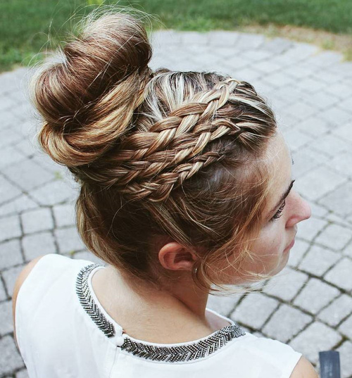 Triple Braid Bun Prom Updo