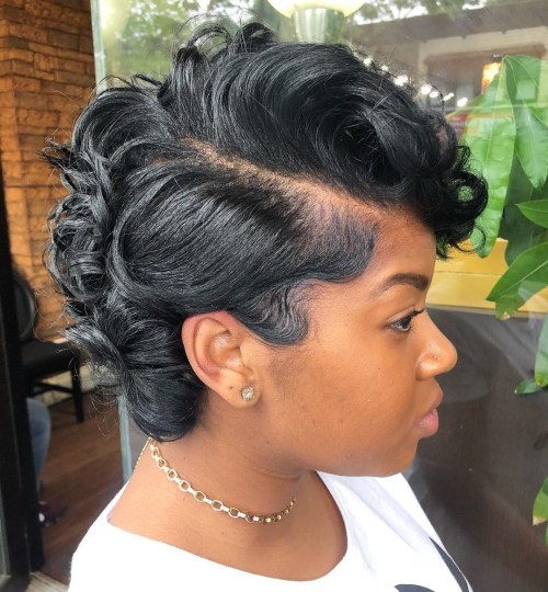 Feminine Curly Black Pixie Cut