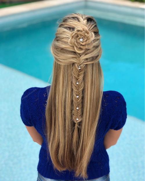 Half Up Fishtail + Flower