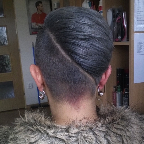 short women hairstyle with diagonal undercut