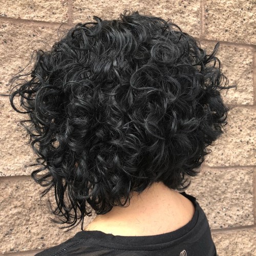 Angled Curly Black Bob