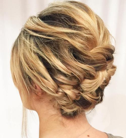 Asymmetrical Braided Updo For Short Hair