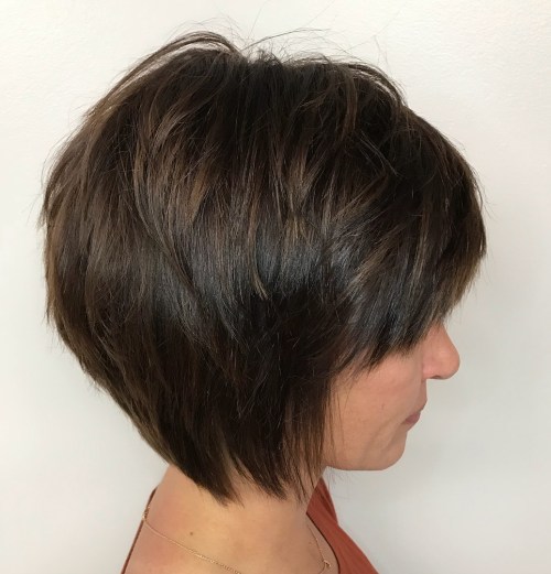 Piecey Layered Brown Bob With Bangs