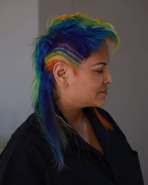Rainbow Colored Mullet with Long Back Tresses
