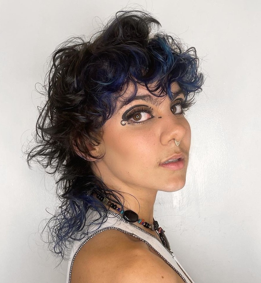 Curly Brunette Hime Cut with Blue Teasylights