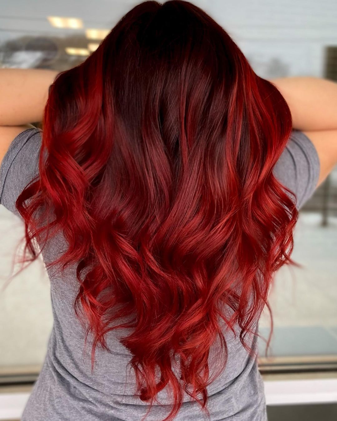 Fiery Red Curly V Haircut