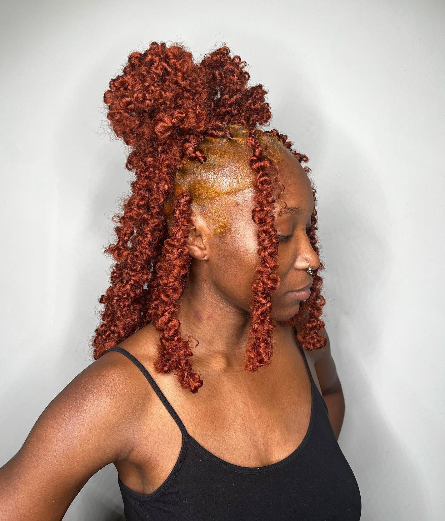 Copper Red Butterfly Locs with Space Buns