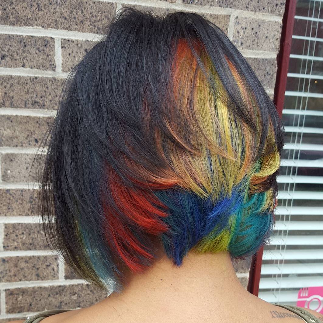 Layered Bob With Rainbow Highlights