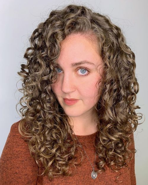 Long Curly Hair with Side Parting