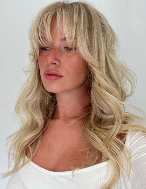 Long Dishwater Blonde Hair with Wispy Bangs