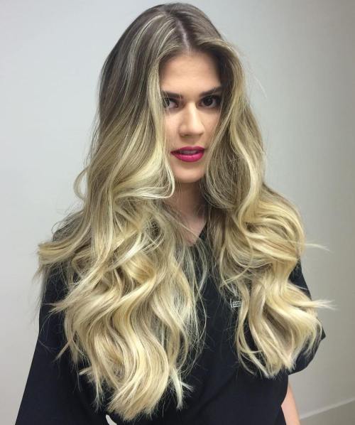 Long Wavy Blonde Balayage Hair