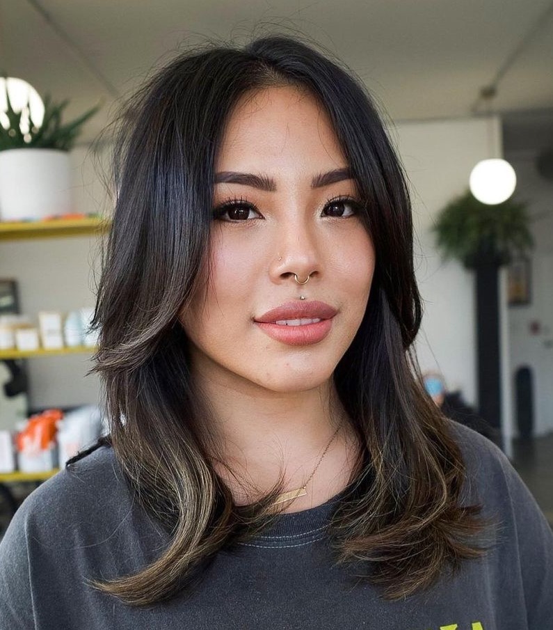 Low Maintenance Medium Hairstyle with Chin Length Face Framing Layers