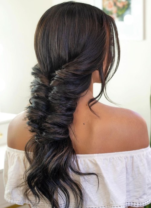 Messy Fishtail Braid on Long Thick Hair