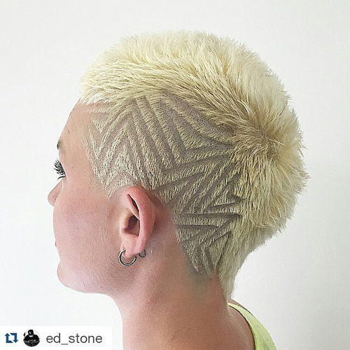 very short blonde haircut with undercut design