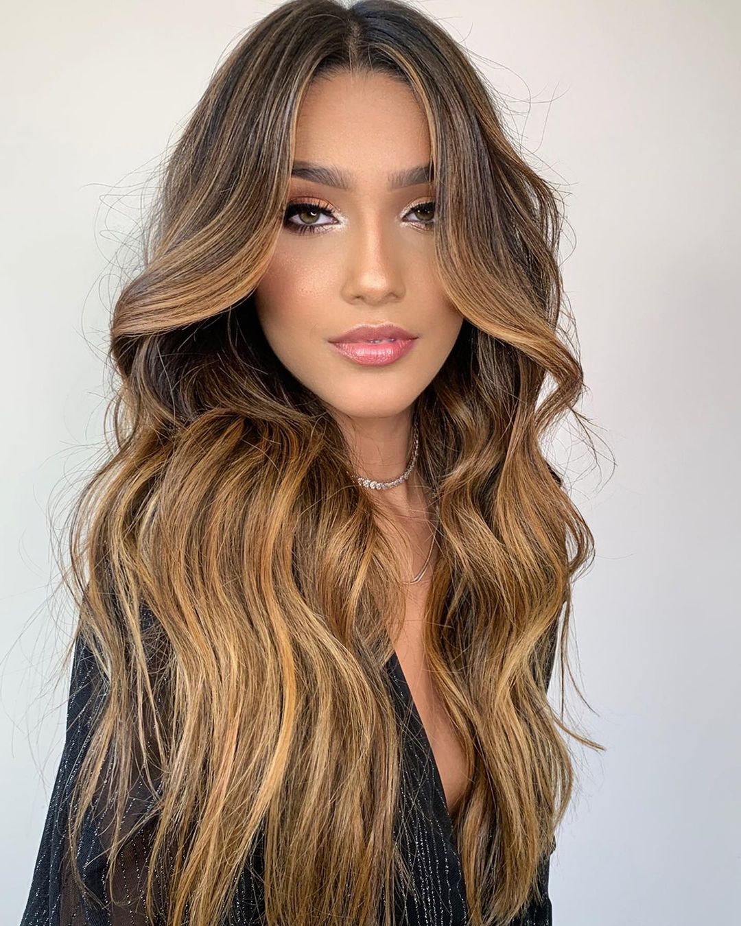 Caramel Hair Color for Ashy Olive Skin Tone