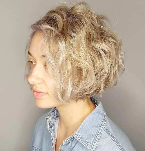 Jaw-Length Bob For Blonde Wavy Hair