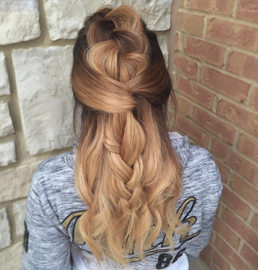 Long Half Updo With A Big Loose Braid