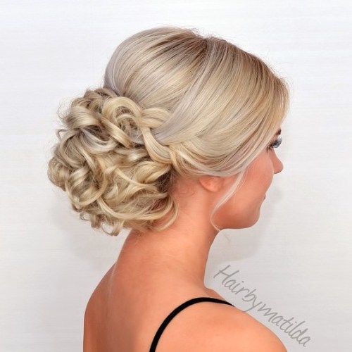 Half Sleek Half Curly Blonde Updo