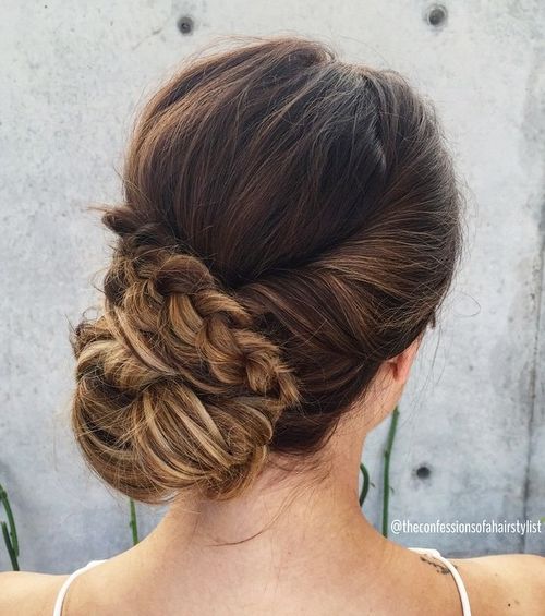 low bun bridal updo with a braid