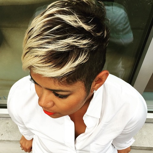 Women's Short Black Hairstyle with Blonde Balayage