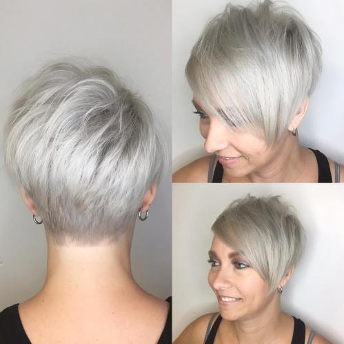 Silver Blonde Pixie With Bangs