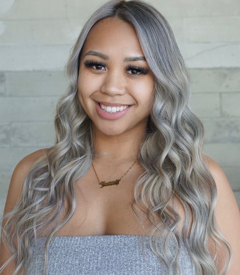 Silver Hair Color on Olive Skin Tone