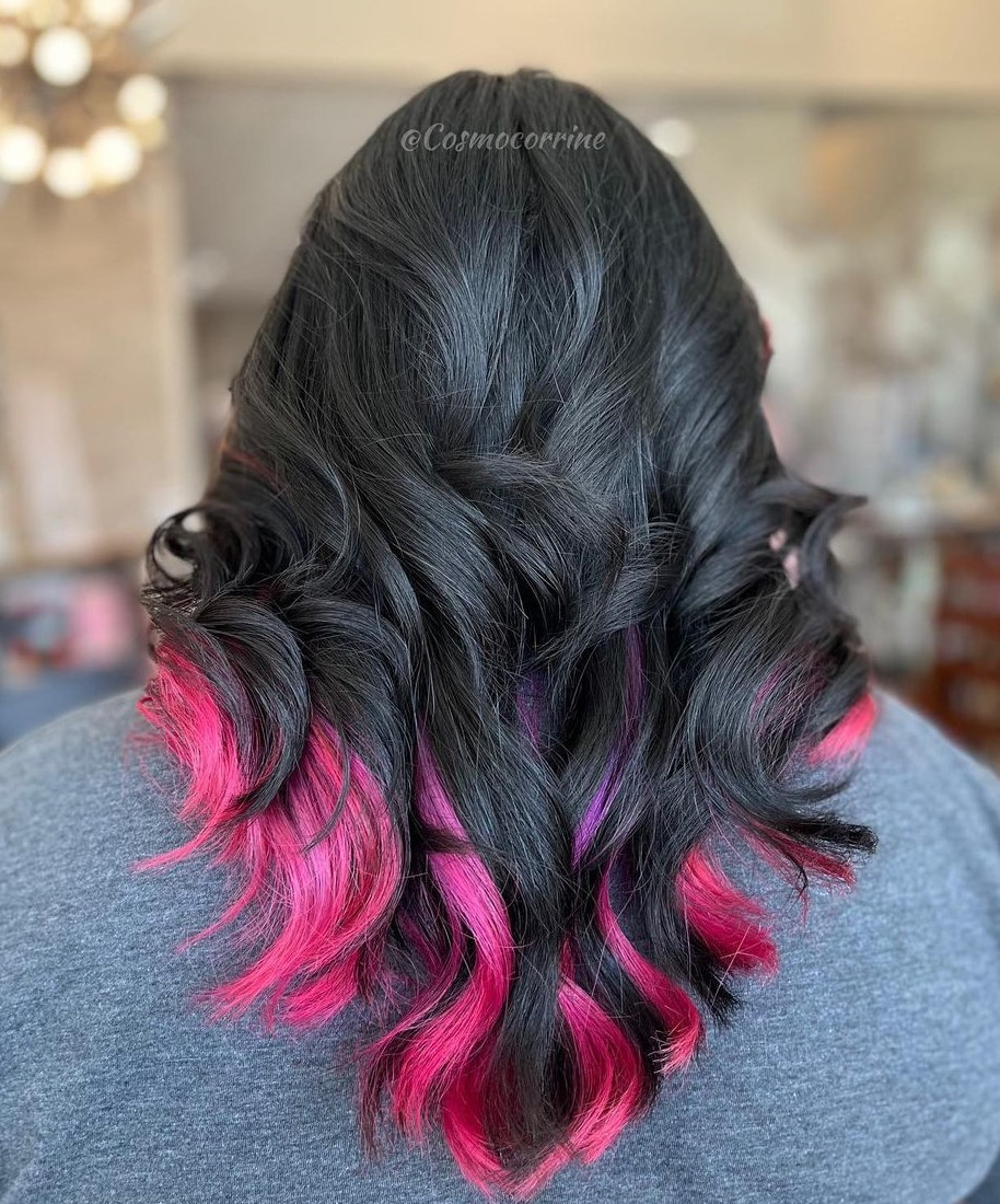 V-Cut Curls with Bright Pink Tips