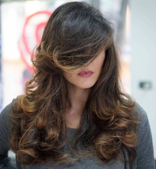 Curly Layered Brown Balayage Hair