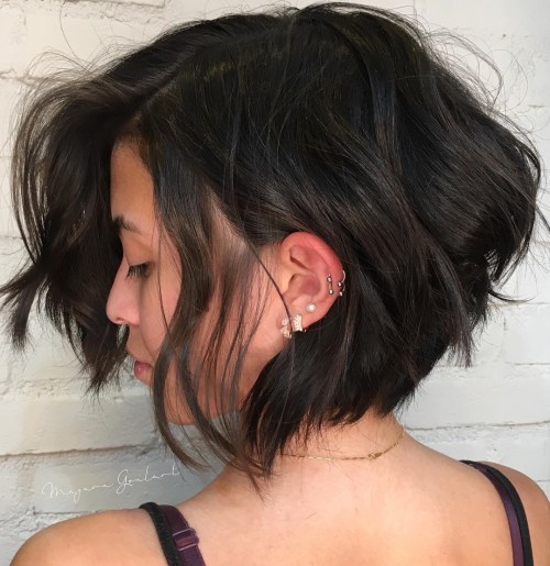 Side-Parted Tousled Brunette Bob