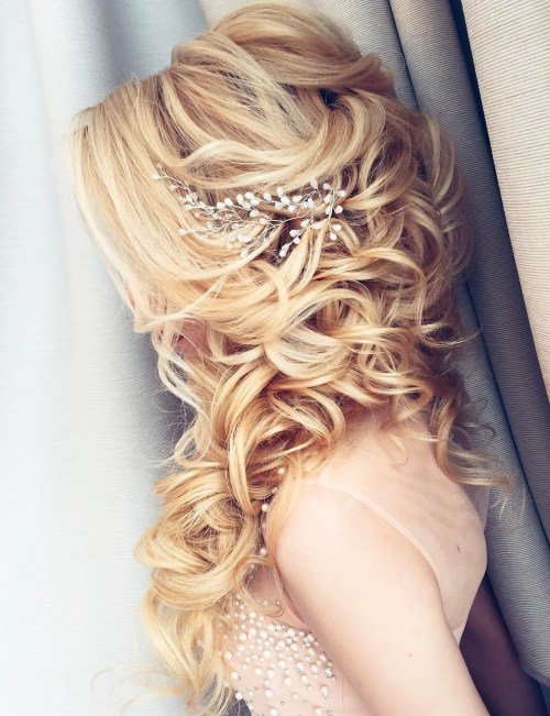 Long Cuely Wedding Half Updo