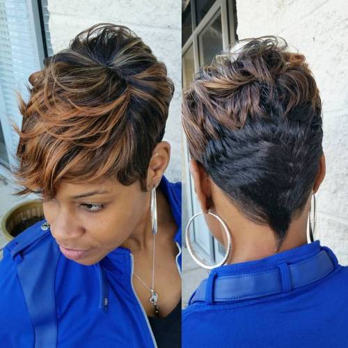 Short Black Haircut with Highlights