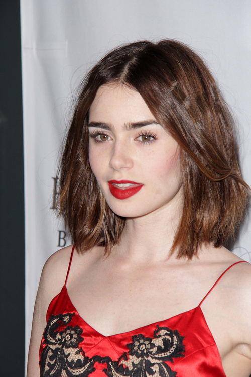 Lily Collins bob haircut for girls