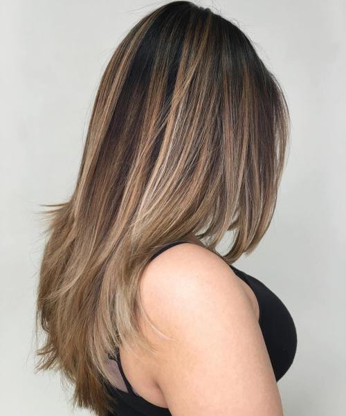 Straight Layered Brown Balayage Hair