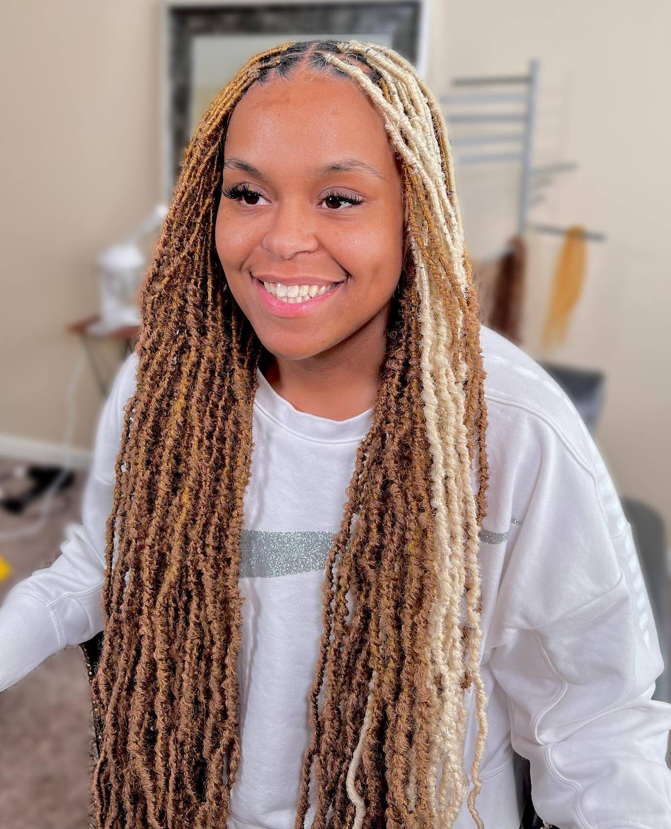 Light Brown and Blonde Thin Locs Hairstyle