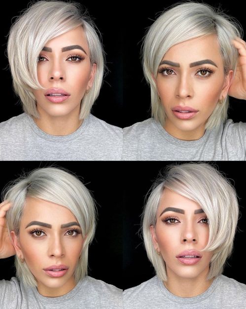 Neck-Length Platinum Blonde Bob with Bangs