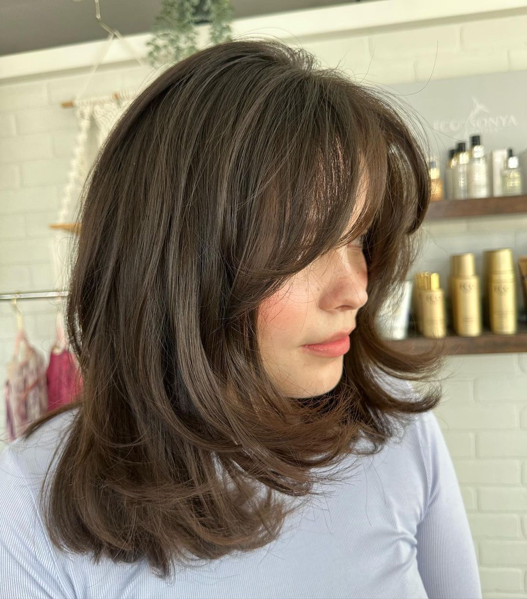 Medium Low Maintenance Style with Bangs for Thick Hair