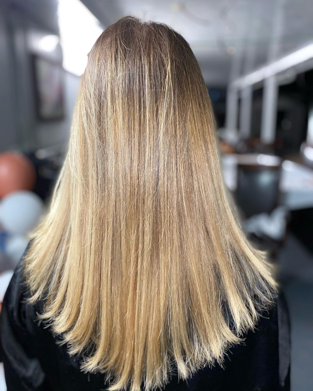 Golden Brown V-Cut on Long Hair