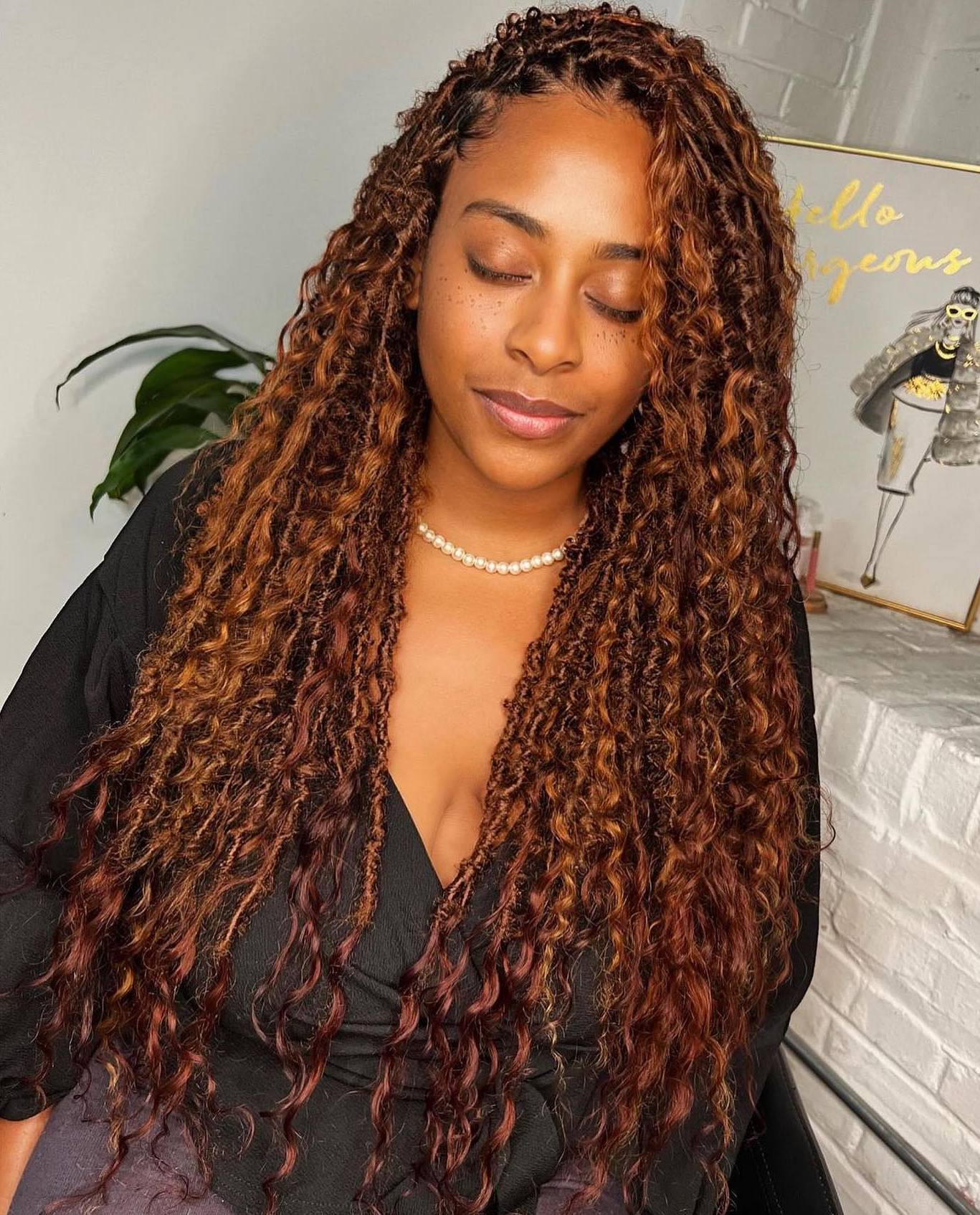 Chestnut Brown Thin Locs and Curls