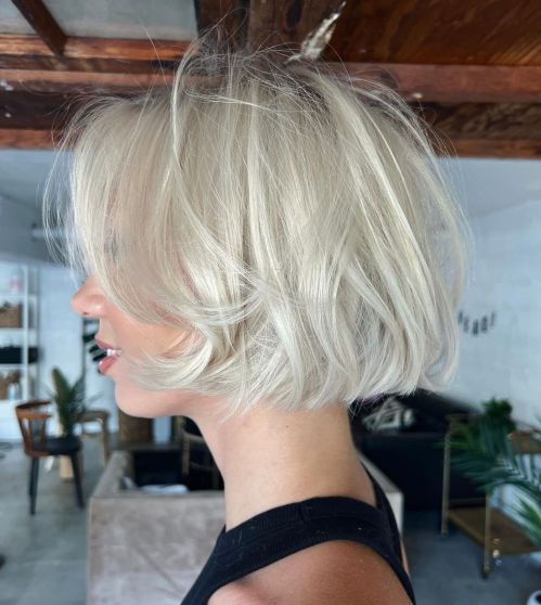 Short Tousled Silver Blonde Bob