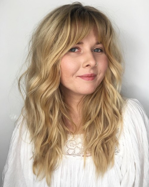 Long Wavy Shag With Bangs