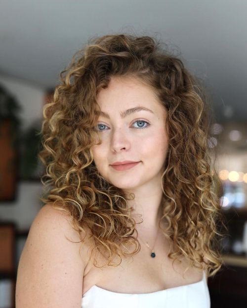 Medium Length Curly Hair with Highlights