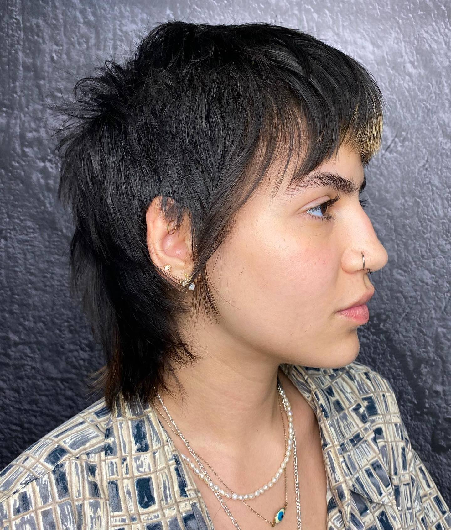 Neck Length Mullet with Feathered Bangs