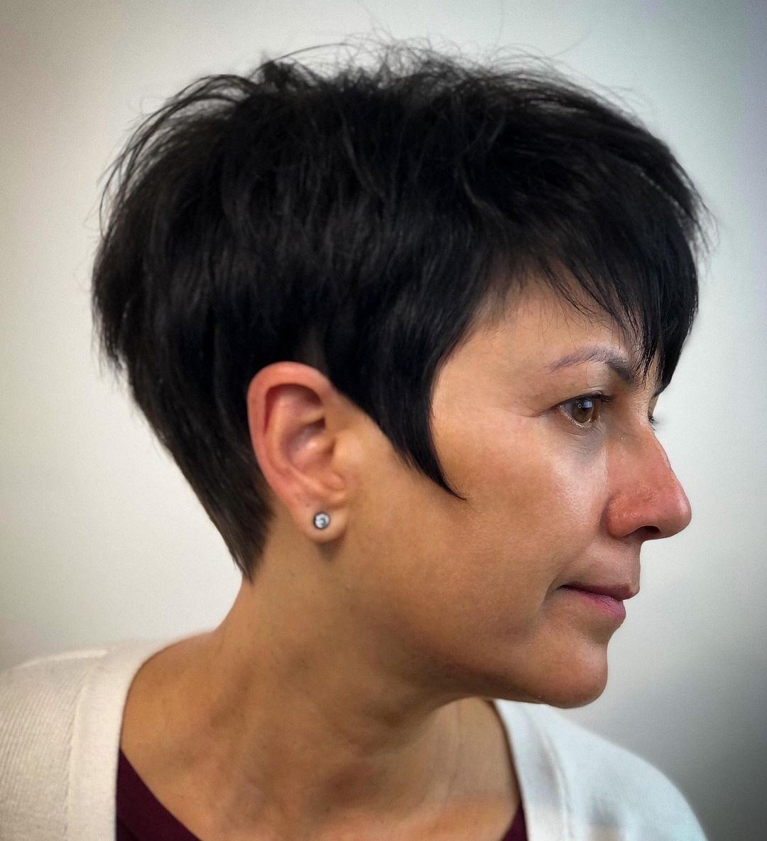 Jet Black Short Pixie with Sideburns