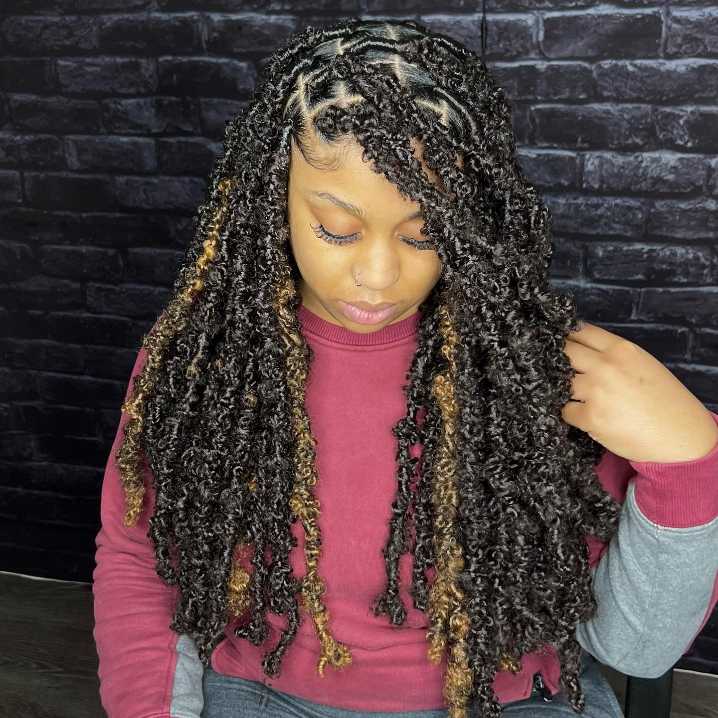 Dark Brown Butterfly Locs with Light Brown Highlights