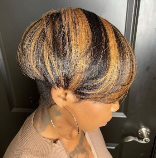 Short Black Undercut Bob With Highlights